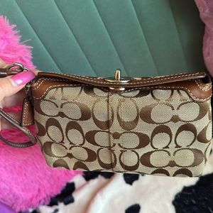 Tan Coach Turn Lock Wristlet